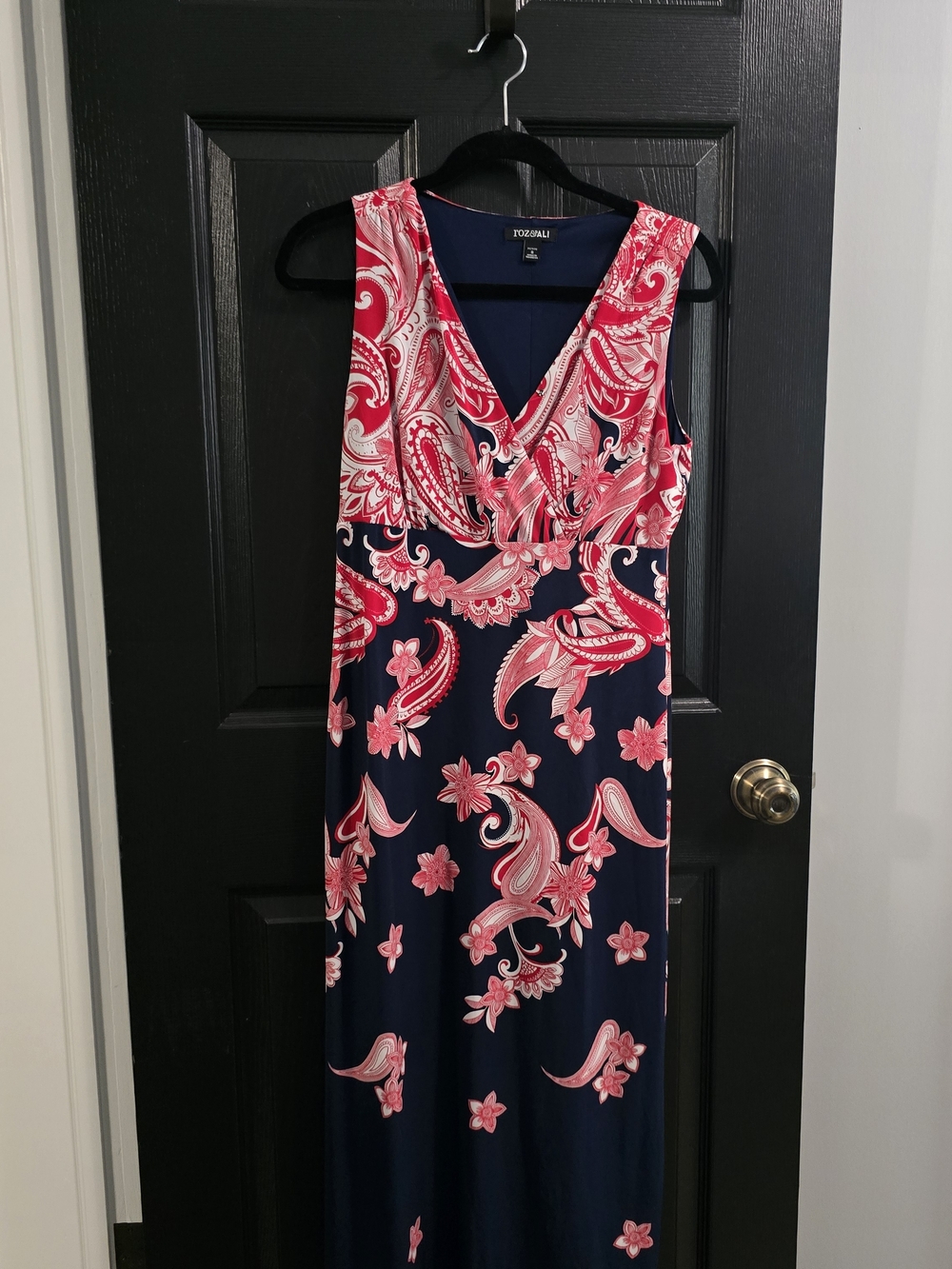 Roz & Ali Navy Maxi Dress with Pink Paisley Floral Print Petite